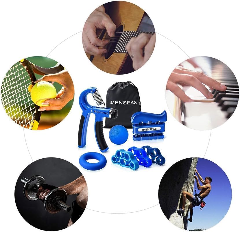 Grip Strength Trainer 7 Pack Adjustable Hand Gripper, Finger Stretcher Resistance Extensor Bands, Finger Exerciser, Grip Strength Ring & Stress Ball, Hand Grip Strengthener - color: Navy