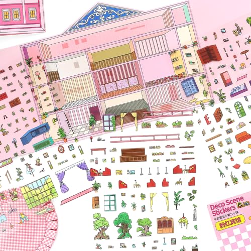 2PCS Foldable 3D Sticker Scene Book for Adults & Teens, DIY Isometric House Scenes, Large Build-Your-Own Room Sticker Set, Relaxing Sticker Therapy Art Kit - style: Budapest Hotel