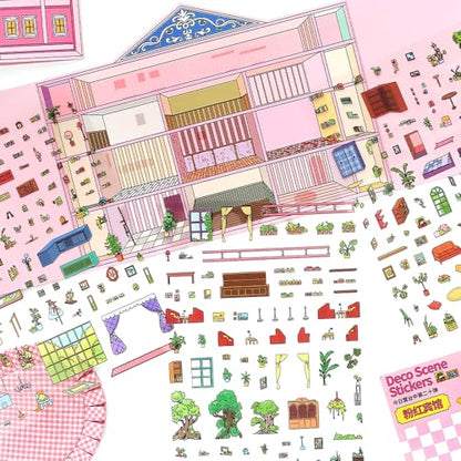 2PCS Foldable 3D Sticker Scene Book for Adults & Teens, DIY Isometric House Scenes, Large Build-Your-Own Room Sticker Set, Relaxing Sticker Therapy Art Kit - style: Budapest Hotel