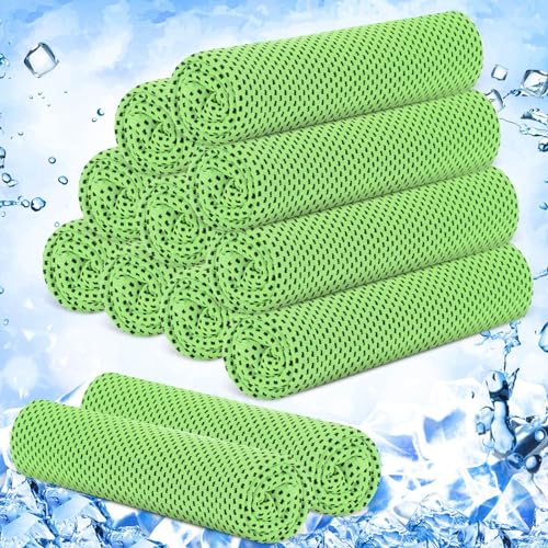 Hosuly 12 Pieces Cooling Towels, 40 x 12 Inch Ice Cool Towel for Neck and Face Microfiber Soft Breathable Chilly Rags for Yoga, Sports, Golf, Gym, Running, Workout(Green) - color: Green