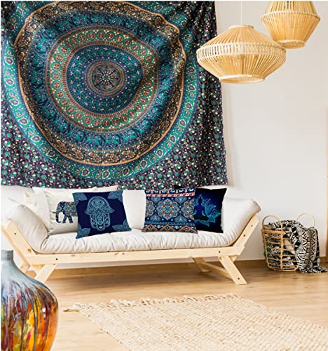 Navy Mandala Pattern Throw Pillow Covers 18x18 Set of 4 Boho Accents Decorative Throw Pillows for Couch, Sofa, Outdoor Patio Bohemian Decor - color: Royal Blue