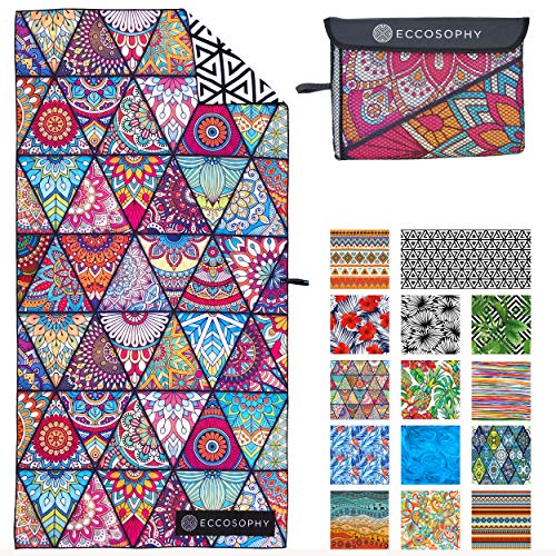 ECCOSOPHY Microfiber Beach Towel - Quick Dry, Sand Free and Oversized 71x35 | Super absorbent, lightweight, swimming, gym, extra large, pool, cruise, camping, yoga, travel, compact, carry bag, vacation - color: Havana