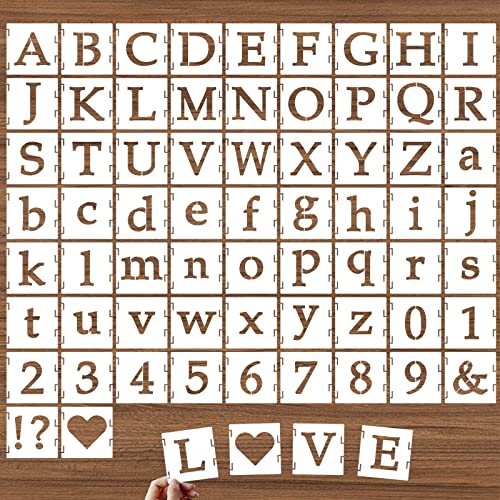 1.5 Inch Alphabet Letter Stencils, 65 Pcs Reusable Plastic Letter Number Symbol Interlocking Drawing Template Kit for Painting on Wood, Wall, Fabric, Rock, Signage, Door Porch (1.5 Inch) - size: 1.5 Inch