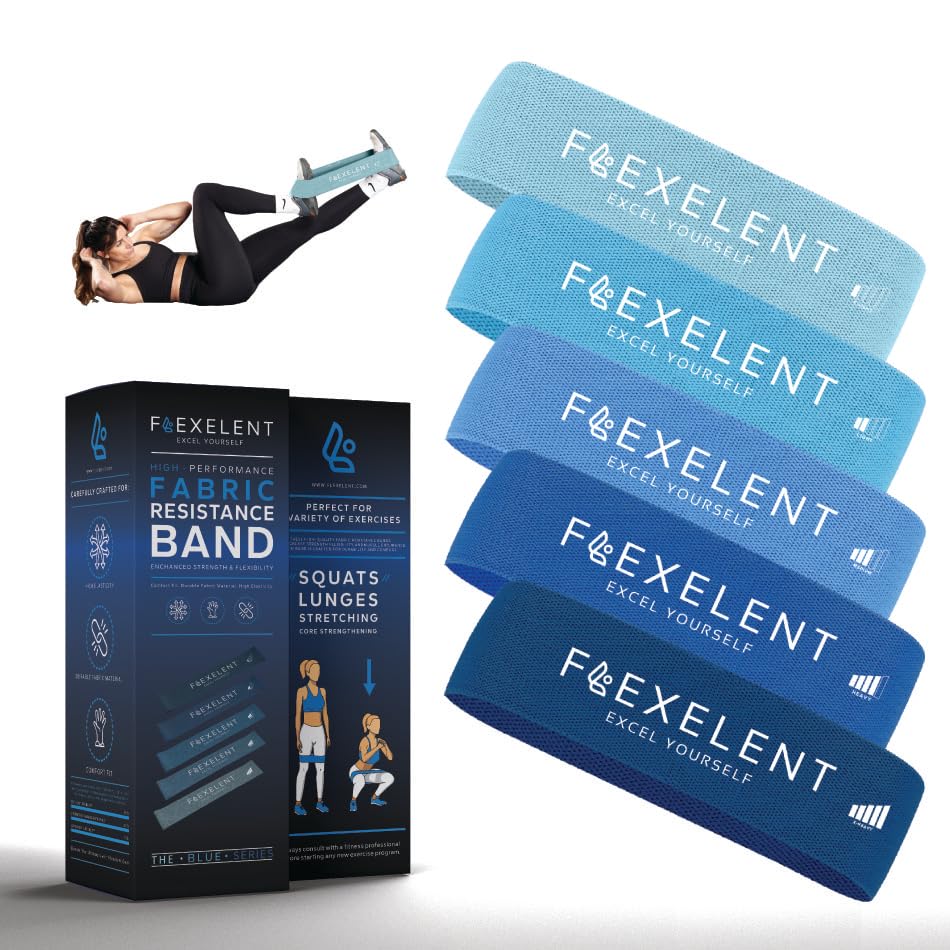 Flexelent Blue Squat Wedge Block & Fabric Resistance Bands Bundle, Heel Elevated Squat Wedge for Weight Lifting with Short Fabric Exercise Bands for Legs, Glutes, and Strength Training