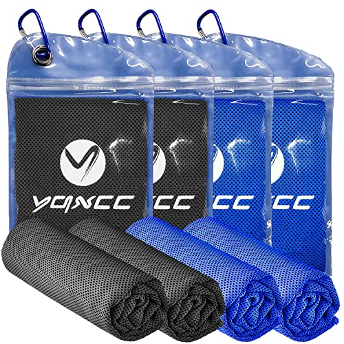 YQXCC 쿨링 타월 4팩(119.4cm x 30.5cm(47인치 x 12인치)), 목과 얼굴용 아이스 쿨 타월 - color: 다크 그레이 2개/다크 블루 2개