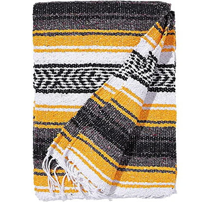 DWC Authentic Mexican Yellow Blanket - Yoga Matt - Falsa - Serape - Camping, Picnic, Beach, Car, Saddle Blanket - Soft Woven Home Decor (Yellow), 71 x 57 in