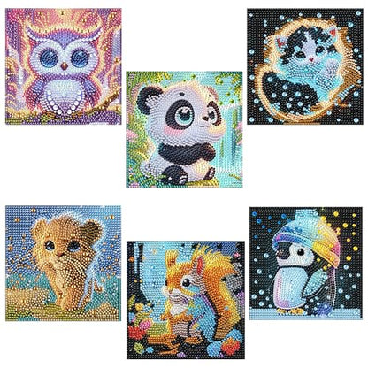 Yunruily 6 Pack Small Diamond Art for Kids - Mini Diamond Painting Kits for Kids,Diamond Art Kits for Kids Ages 4-8-12,Children Gifts and Home Wall 6x6inch - color: cartoon animal