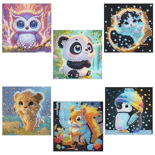 Yunruily 6 Pack Small Diamond Art for Kids - Mini Diamond Painting Kits for Kids,Diamond Art Kits for Kids Ages 4-8-12,Children Gifts and Home Wall 6x6inch - color: cartoon animal