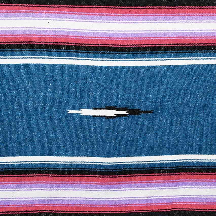 Open Road Goods Mexican Diamond Blanket - XL Heavyweight Yoga Blanket – Handmade in Mexico - Thick Boho Serape Saltillo Style Throw for Beach, Picnic, Home, Camping and More! (Aegean Blue & Pink) - color: Aegean Blue & Pink