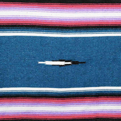Open Road Goods Mexican Diamond Blanket - XL Heavyweight Yoga Blanket – Handmade in Mexico - Thick Boho Serape Saltillo Style Throw for Beach, Picnic, Home, Camping and More! (Aegean Blue & Pink) - color: Aegean Blue & Pink