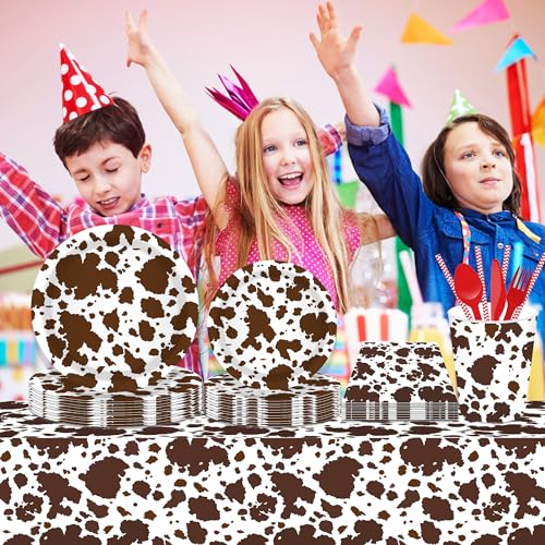 1Pc Cow Party Plastic Tablecloth 54 x 87 Inch Long Table Cover, Brown Cattle Party Tablecover for Farm Cow Theme Kids Baby Shower Birthday Dinner Picnic Kitchen Event - color: Brown Cow
