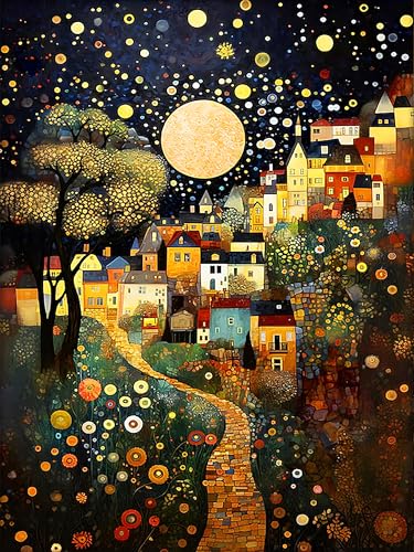 igoodom Diamond Art Kits for Adults, DIY Golden Moon Town Wall Decor | Diamond Painting Kit - Sparkling Full Drill Design Perfect for Home Decor, Holiday Gifting, And Relaxing Crafting 12x16inch - color: MZ3059, size: 11.8x15.7in(30x40cm)