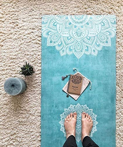 YOGA DESIGN LAB | The Combo Yoga Mat | 2-in-1 Mat+Towel | Eco Luxury | Ideal for Hot Yoga, Power, Bikram, Ashtanga, Sweat | Studio Quality | Includes Carrying Strap! - color: Mandala Turquoise, size: 5.5mm