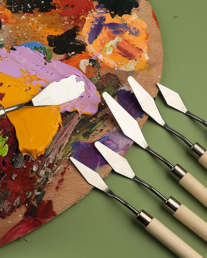 7-Piece Palette Knife Set | Stainless Steel Spatulas for Texture Painting | Durable Stainless Steel, Paint Spatulas, Acrylic Painting, Oil Colors, Canvas Texturing, For Beginners & Pros - color: Wood