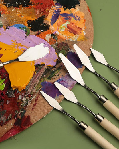7-Piece Palette Knife Set | Stainless Steel Spatulas for Texture Painting | Durable Stainless Steel, Paint Spatulas, Acrylic Painting, Oil Colors, Canvas Texturing, For Beginners & Pros - color: Wood