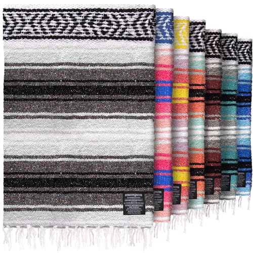 Hydration Nation Authentic Extra Large Mexican Blanket (70"x50") - Handwoven Yoga, Serape- Artisanal Falsa, Beach, Camping, Picnic, Outdoor(Gray) - color: Gray