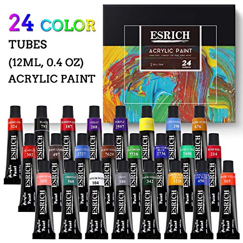 ESRICH Acrylic Paint Set, 46 Pcs Painting Supplies with Paint Brushes | Acrylic Paints, Easel, Canvas, Palette, Paint Knives, Brush Cup and Art Sponges for Hobbyists and Beginners - color: 24color