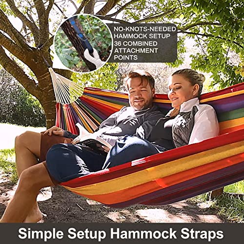 Brazilian Double Hammock with Tree Straps, Extra Large, 450 lbs Capacity | Soft Woven Cotton Fabric, 94.5 × 63 in, 2-Person Hammock with Carry Bag for Backyard, Patio, Outdoor, Aqua Blue Stripe - color: Aqua Blue Stripe, size: X-Large