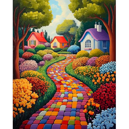 Natuyalo Paint by Numbers Kit for Adults Beginners, 16" Wx20 L Canvas Pictures Painting Acrylic Paintwork with 3 Pcs Paintbrushes, Colorful Town Landscape - color: ART-05