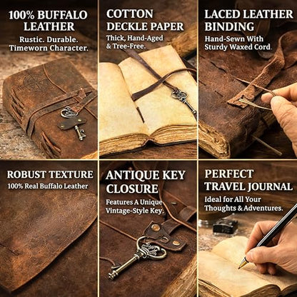 cuero Compass Vintage Leather Journal Antique Handmade Bound Journal with Deckle Edge Paper Diary Leather Sketchbook Drawing Journal Notebook Great Gift Men & Women (Caramel Brown, 11X8 Inch) - size: 11 Inch X 8 Inch