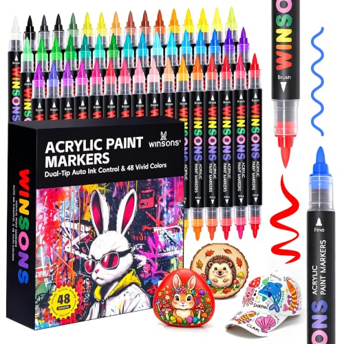 WINSONS 48 Colors Acrylic Paint Marker, Auto Ink-Flow Markers for Drawing, Illustration, Manga Coloring, Sketching Coloring Books - color: 48 Colors