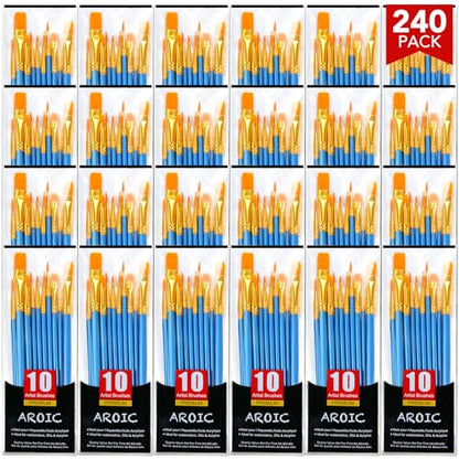 AROIC Acrylic Paint Brush Set, 24pack/240pcs Nylon Hair Paint Brushes | Acrylic Painting, Artist Craft Paint Brushes Supplies, Kid Adult Watercolor Oil Paint Brush Kit - size: 240pcs-blue