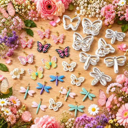 10PCS Butterfly Dragonfly Hummingbird Clay Cutters for Jewelry | Polymer Clay Cutters Set with Embossed Designs for Earrings, Pendants, Charms, Keychains and DIY Crafts - color: Butterfly & Dragonfly