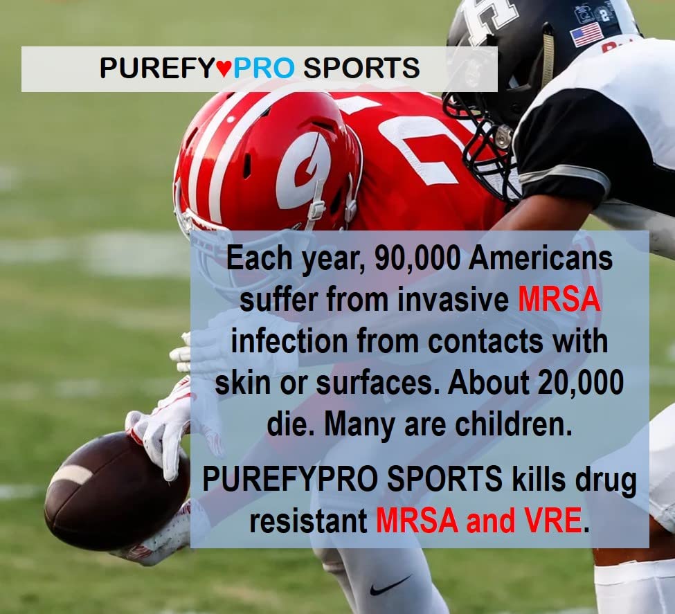 Purefypro Sports Equipment Disinfectant Spray - (3.4oz, 2pk) TSA Travel Size. Kills 99.9999% MRSA, HIV, Athlete Foot Fungus, Virus and Fungi. No Rinse, No Residue. Great For Sports Pads, Yoga Mats, - size: 3.4 Fl Oz (Pack of 2)