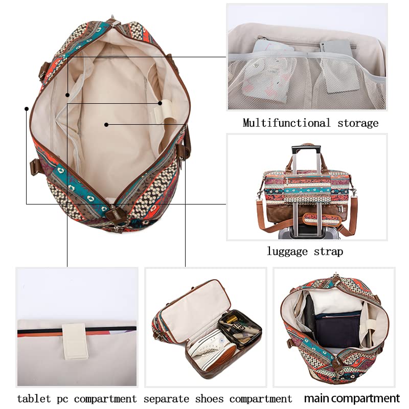 Kinmac Garment Bag with Shoes Compartment,Duffel Bag For Travel,Sports Gym Yoga Duffel Bag Weekender Overnight Totes Bag (Bohemian) - color: Bohemian