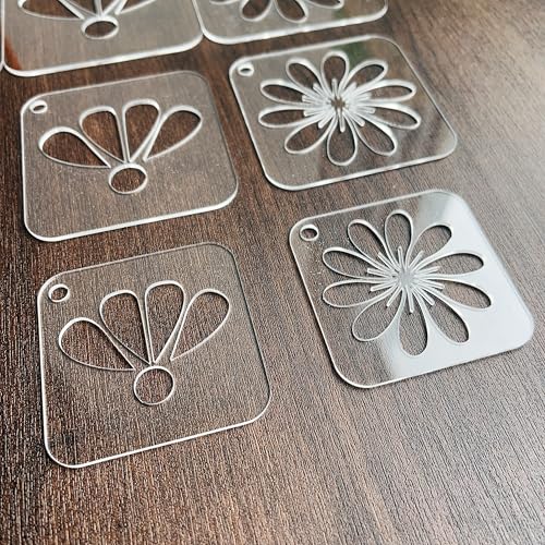 NUO RUI Mandala Stencil Set, 15 Piece Clear Acrylic, 5 Assorted Designs in 3 Sizes, Reusable and Washable, with Metal Ring, for Dot Art and Painting