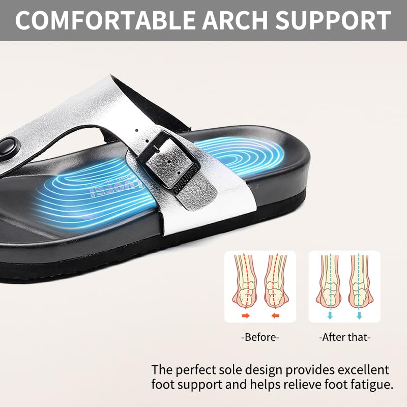 Women Arch Support Flip Flops – Adjustable - color: Silver, size: 7