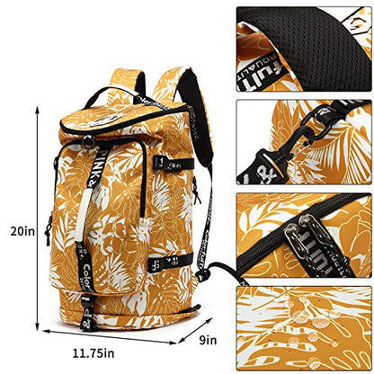 Kalesi Gym Duffle Bag Backpack 4-Way Waterproof with Shoes Compartment for travel Sport Hiking laptop - color: Mustard Yellow