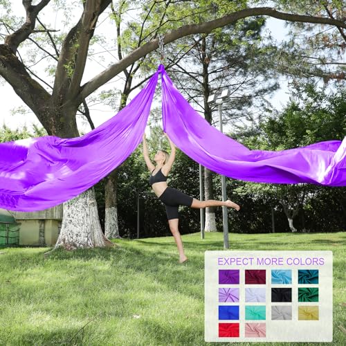 11 Yards Aerial Silks for home aerial yoga hammock Aerial Silks Kit | Aerial silks for gymnastics aerial yoga swing starter set - color: DARK PURPLE