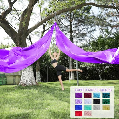 11 Yards Aerial Silks for home aerial yoga hammock Aerial Silks Kit | Aerial silks for gymnastics aerial yoga swing starter set - color: DARK PURPLE