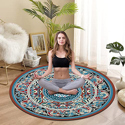 Knsbk Large Round Yoga Mat 4.6'X3.5mm for Exercise Premium Extra Thick, Ultra Comfortable, Non Slip, Meditation Mat - color: Mixed flowers B