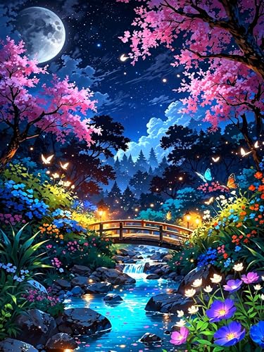 igoodom Diamond Art Kits for Adults, DIY Moonlit Magic Garden Wall Decor | Diamond Painting Kit - Sparkling Full Drill Design Perfect for Home Decor, Holiday Gifting, And Relaxing Crafting 12x16inch - color: MZ2924, size: 11.8x15.7in(30x40cm)