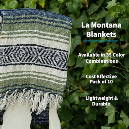 La Montana Bulk Falsa Mexican Blanket, 4 Pack, Light Olive/Slate Blue/White - color: Light Olive/Slate Blue/White
