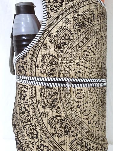 INDIAN CRAFT CASTLE Yoga Mat Bag | Tote Mat Bag | Sling Yoga Tote w/Large Side Pocket & Zipper Pocket | Yoga Mat Carrier Fits Most Size Mats - color: Gold Black Flower