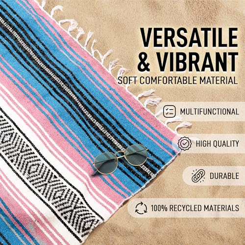 Hydration Nation Authentic Large Handwoven Mexican Striped Throw Blanket - Soft, Durable, Eco-Friendly - 70"x50" - Cotton Candy - color: Cotton Candy