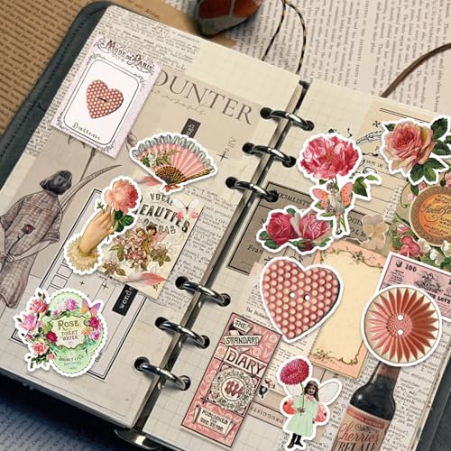 Bomichi Vintage Stickers, 102 Pcs Scrapbooking Supplies for Bullet Journals, Planners, Letter, Card Album Making, Collage Art, Crafts, Water Bottle - style: Rose
