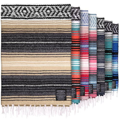 Authentic Large Handwoven Mexican Blanket - Soft Yoga Blankets - Durable Serape - Lightweight Falsa Blanket, Beach, Camping, Picnic, Equestrian Saddle, Outdoor Blankets 70"x50" - Sand - color: Sand