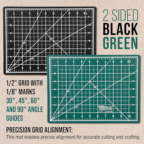 U.S. Art Supply 9"x12" Self-Healing Cutting Mat 5-Ply Green/Black | Double-Sided Green/Black Craft Mat, Non-Slip Cutting Mats for Crafts, Sewing, Quilting, Scrapbooking - color: Green/Black
