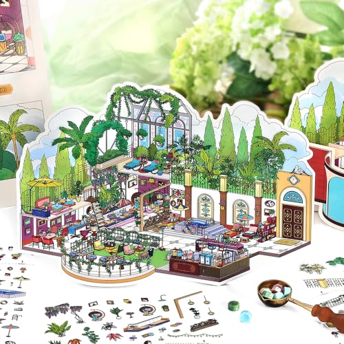4PCS Foldable 3D Sticker Scene Book for Adults & Teens, DIY Isometric House Scenes, Large Build-Your-Own Room Sticker Set, Relaxing Sticker Therapy Art Kit - style: Rome Hotel