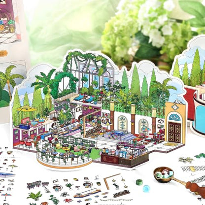 4PCS Foldable 3D Sticker Scene Book for Adults & Teens, DIY Isometric House Scenes, Large Build-Your-Own Room Sticker Set, Relaxing Sticker Therapy Art Kit - style: Rome Hotel