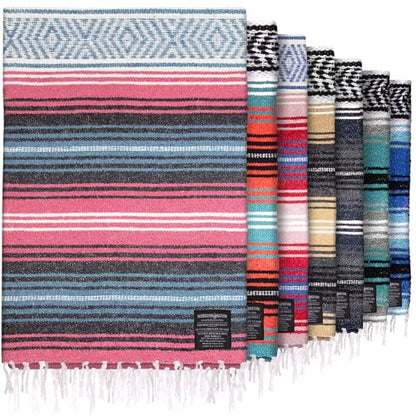 Hydration Nation Authentic Large Handwoven Mexican Striped Throw Blanket - Soft, Durable, Eco-Friendly - 70"x50" - Azure - color: Azure