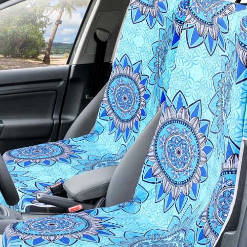 Hahafelt 2 Pack Car Seat Towel Cover with Storage Bag, Blue Mandala | 63 x 32 in Car Towel Seat Cover Non Slip Waterproof, Gym Workout Swimming Running, Machine Washable Sweat Absorbent Protector - style: Blue Mandal