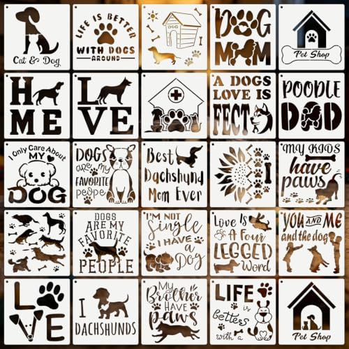 Pet Stencils for Crafts Reusable 25Pcs Stencils(5.9X5.9 Inch) | DIY Art Painting Stencil Furniture Decor Kit for Wood Embroidery Wall Silk Screen Journaling - color: Pet