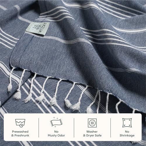 WETCAT Turkish Beach Towel Oversized (38"x71") 100% Turkish Cotton, Made in Turkey - Sand Free, Extra Large, Ultra Soft, Quick Drying, Compact & Lightweight for Travel - Dark Blue - color: Dark Blue, size: Beach Towel (38" x 71")
