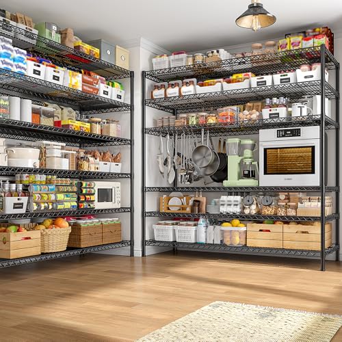 REIBII 6-Tier Heavy Duty Wire Shelving Unit, 3840LBS Storage Shelf Rack | 3840 lbs capacity,commercial grade,25mm steel rods,3 reinforcing posts/layer,powder-coated,rust-proof,tool-free assembly - size: 83"H x 55.5"W x 18"D