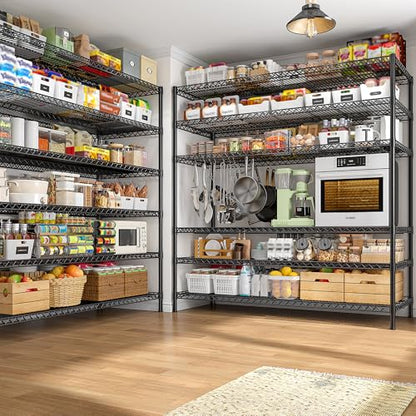 REIBII 6-Tier Heavy Duty Wire Shelving Unit, 3840LBS Storage Shelf Rack | 3840 lbs capacity,commercial grade,25mm steel rods,3 reinforcing posts/layer,powder-coated,rust-proof,tool-free assembly - size: 83"H x 55.5"W x 18"D